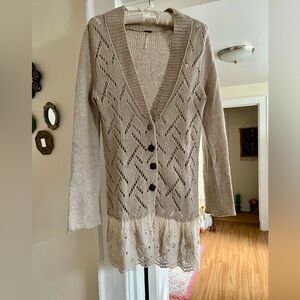 Free People 90’s Vintage Women's Beige Open-Front Sweater